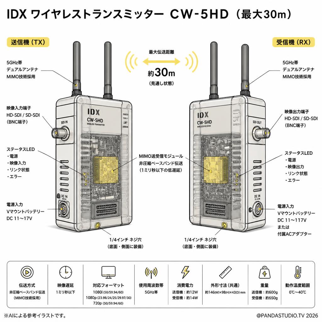 IDX ワイヤレストランスミッター CW-5HD （最大30m） スペック
