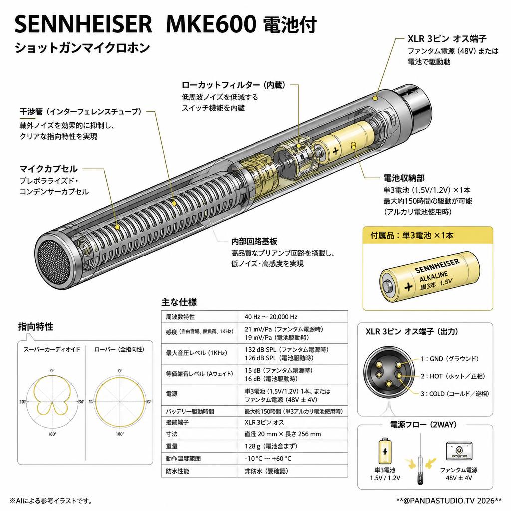 SENNHEISER  MKE600 電池付 スペック