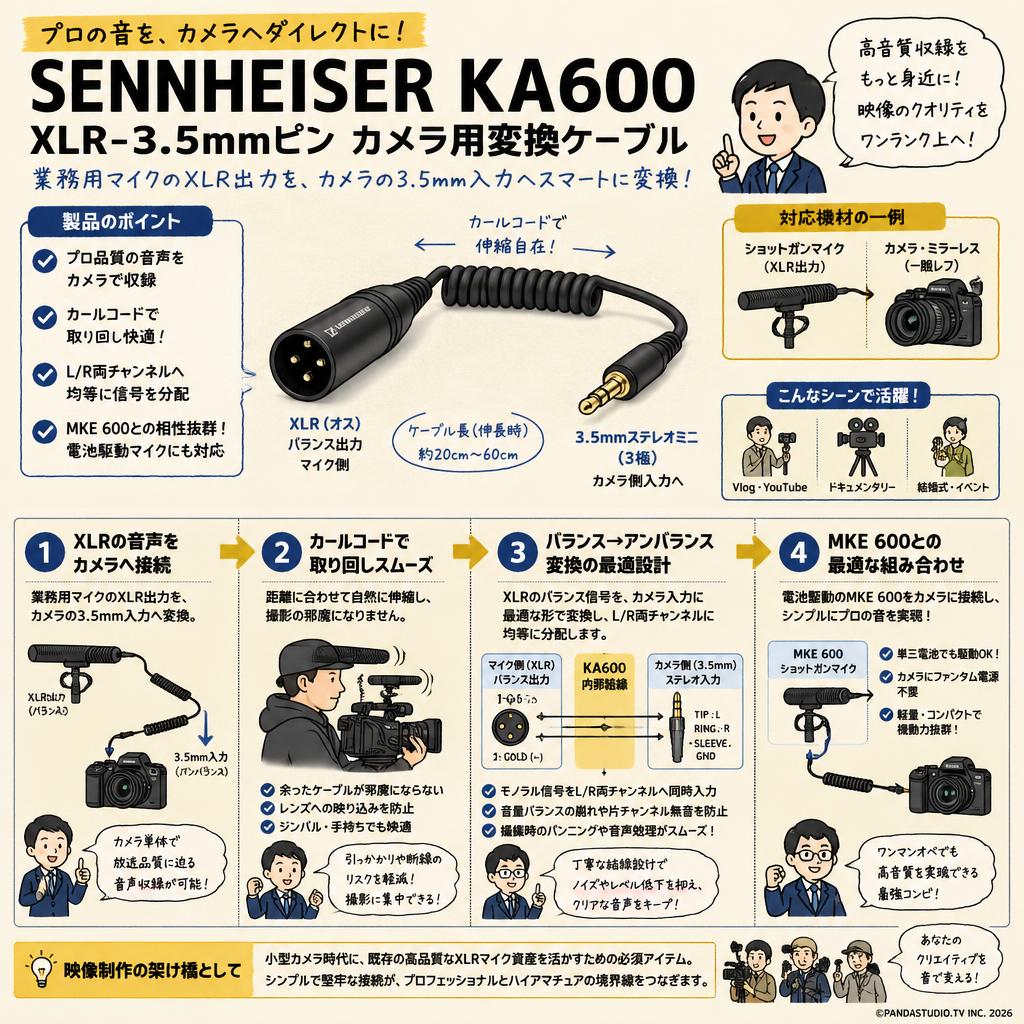 SENNHEISER KA600 XLR-3.5mmピンカメラ用変換ケーブル 概要