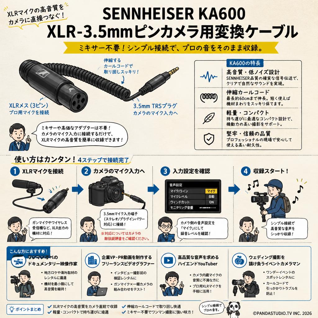 SENNHEISER KA600 XLR-3.5mmピンカメラ用変換ケーブル おもな対象のお客様