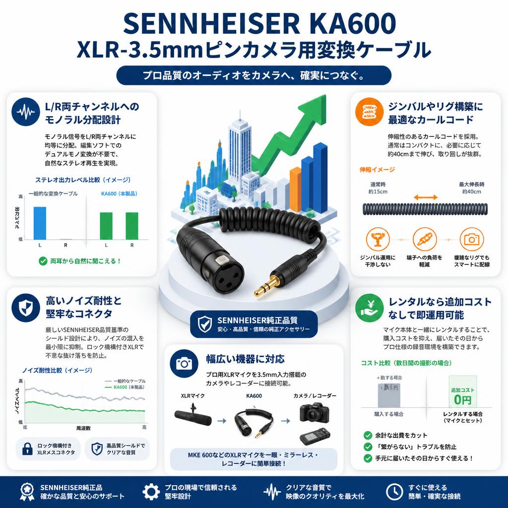 SENNHEISER KA600 XLR-3.5mmピンカメラ用変換ケーブル セールスポイント