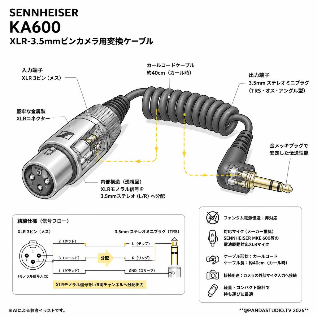 SENNHEISER KA600 XLR-3.5mmピンカメラ用変換ケーブル スペック