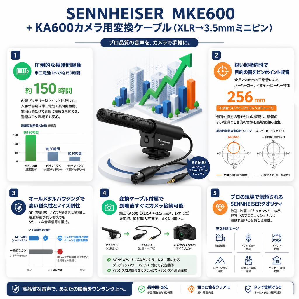 SENNHEISER  MKE600 + KA600カメラ用変換ケーブル（XLR→3.5mmミニピン） セールスポイント