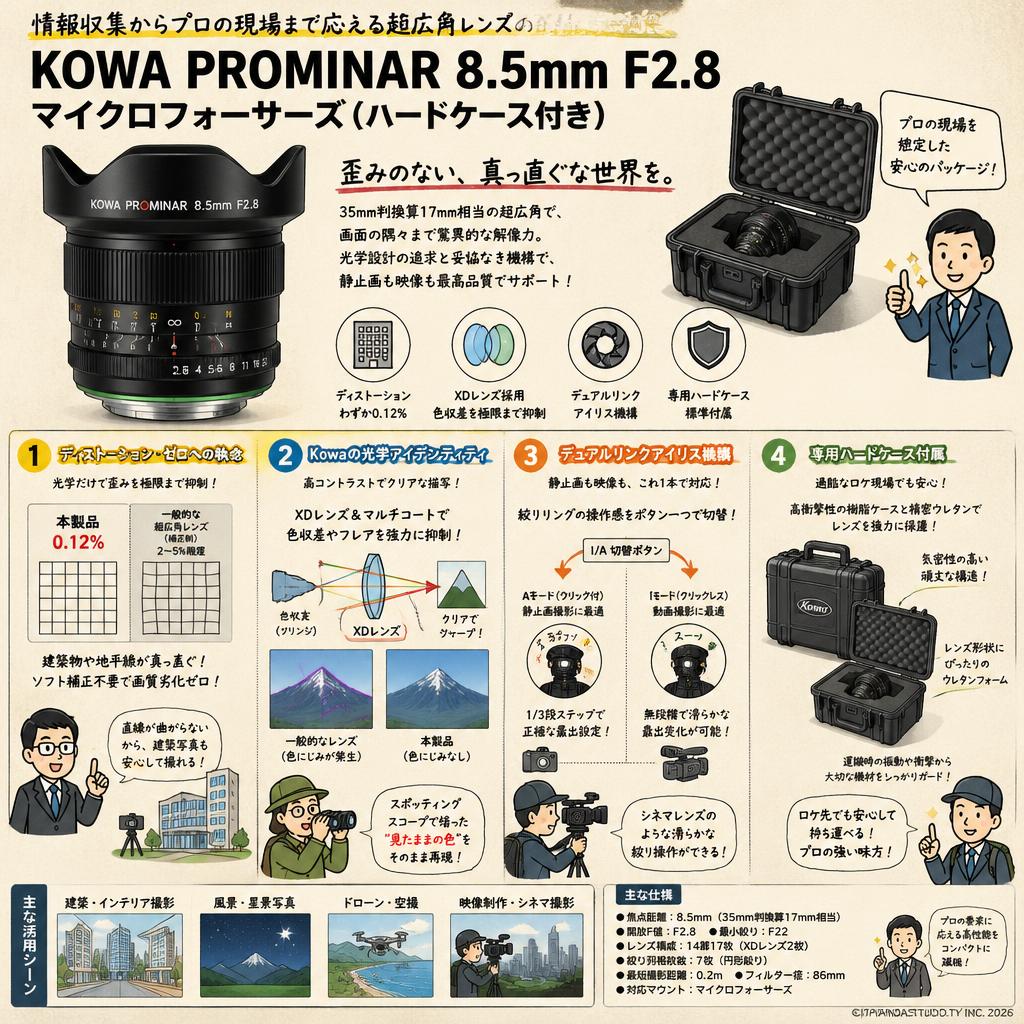 KOWA PROMINAR 8.5mm F2.8 マイクロフォーサーズ (ハードケ－ス付き) 概要