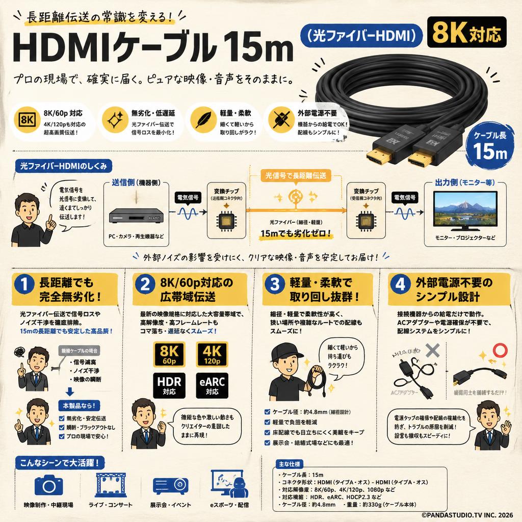 HDMIケーブル 15m （光ファイバーHDMI）8K対応 概要