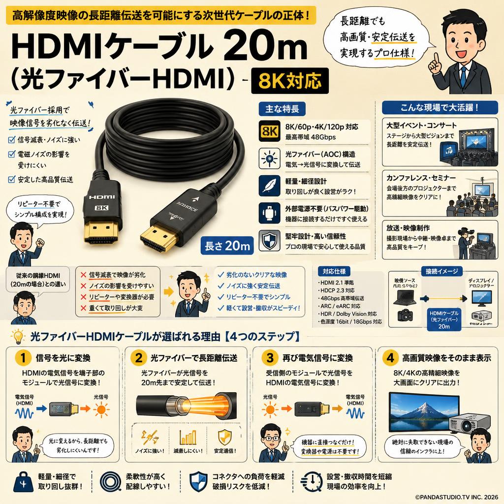 HDMIケーブル 20m （光ファイバーHDMI）8K対応 概要