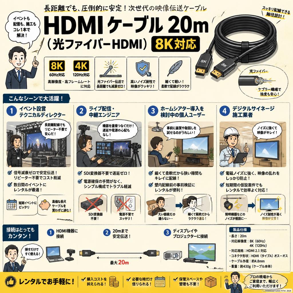 HDMIケーブル 20m （光ファイバーHDMI）8K対応 おもな対象のお客様