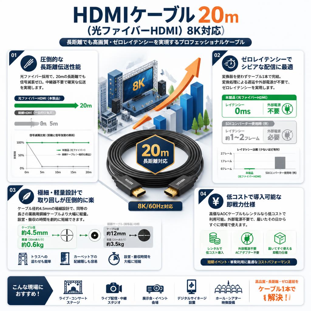 HDMIケーブル 20m （光ファイバーHDMI）8K対応 セールスポイント