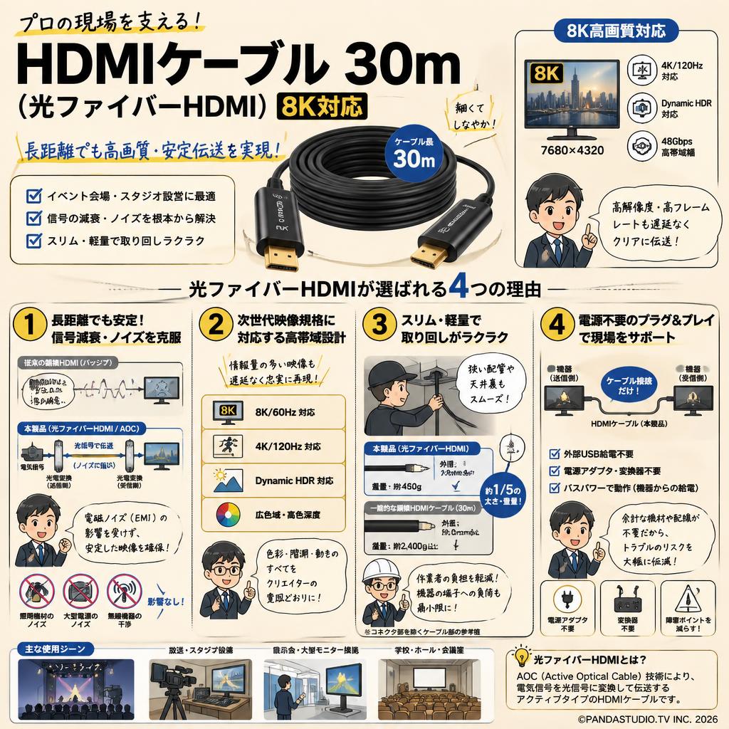 HDMIケーブル 30m （光ファイバーHDMI）8K対応 概要