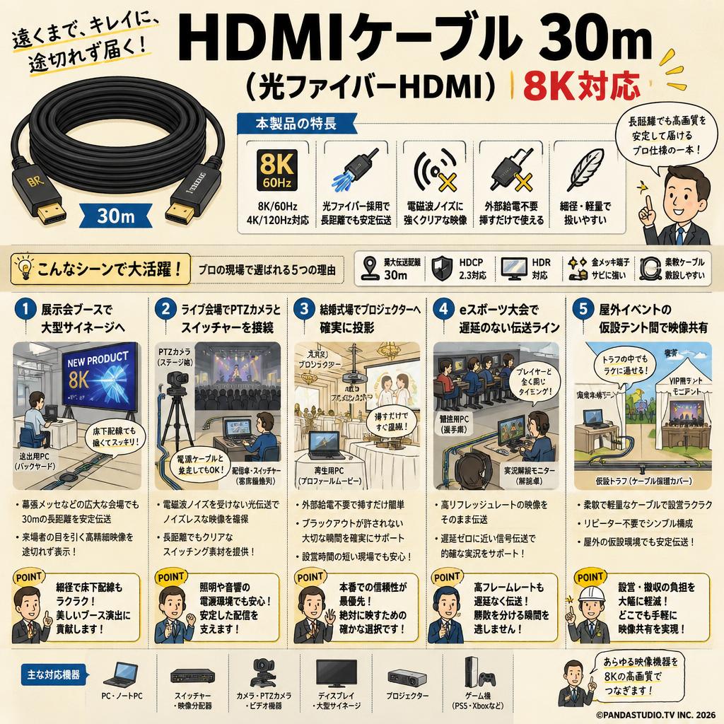 HDMIケーブル 30m （光ファイバーHDMI）8K対応 用途