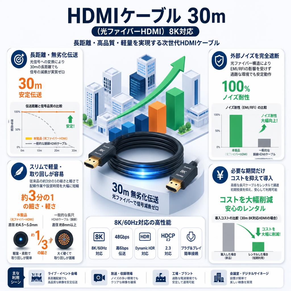 HDMIケーブル 30m （光ファイバーHDMI）8K対応 セールスポイント