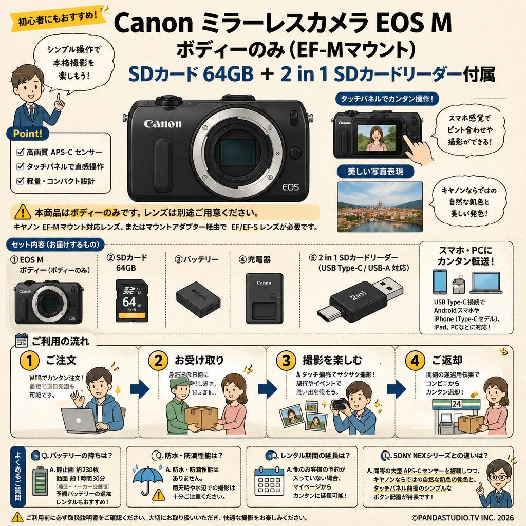 Canon ミラーレスカメラ EOS M ボディーのみ （EF-Mマウント）SDカード 64GB ＋ 2 in 1 SDカードリーダー付属 FAQ（よくある質問と答え）