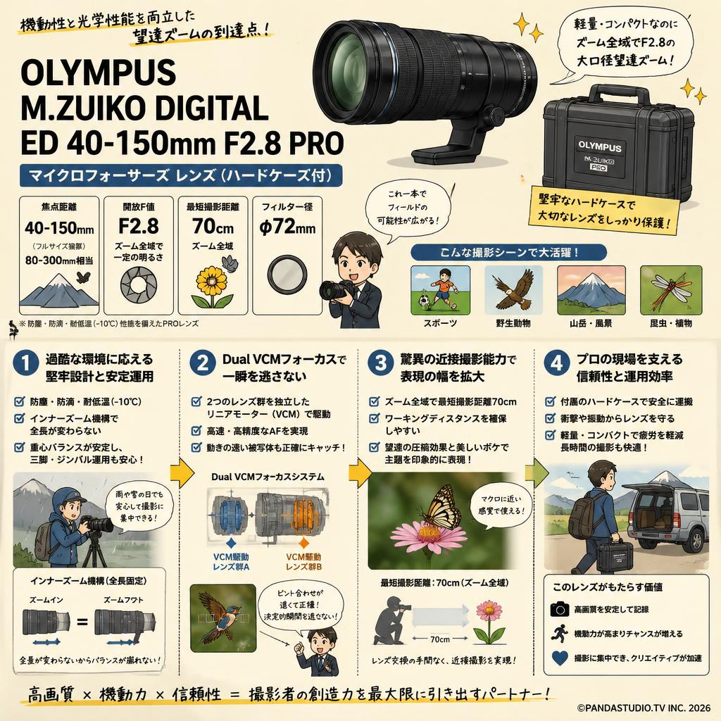 OLYMPUS M.ZUIKO DIGITAL ED 40-150mm F2.8 PRO マイクロフォーサーズ レンズ（ハードケ－ス付） 概要