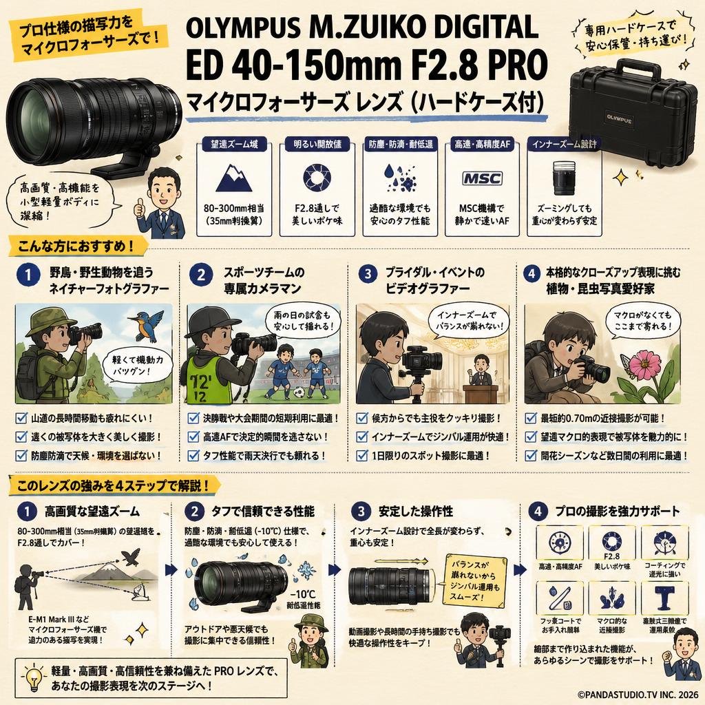 OLYMPUS M.ZUIKO DIGITAL ED 40-150mm F2.8 PRO マイクロフォーサーズ レンズ（ハードケ－ス付） おもな対象のお客様