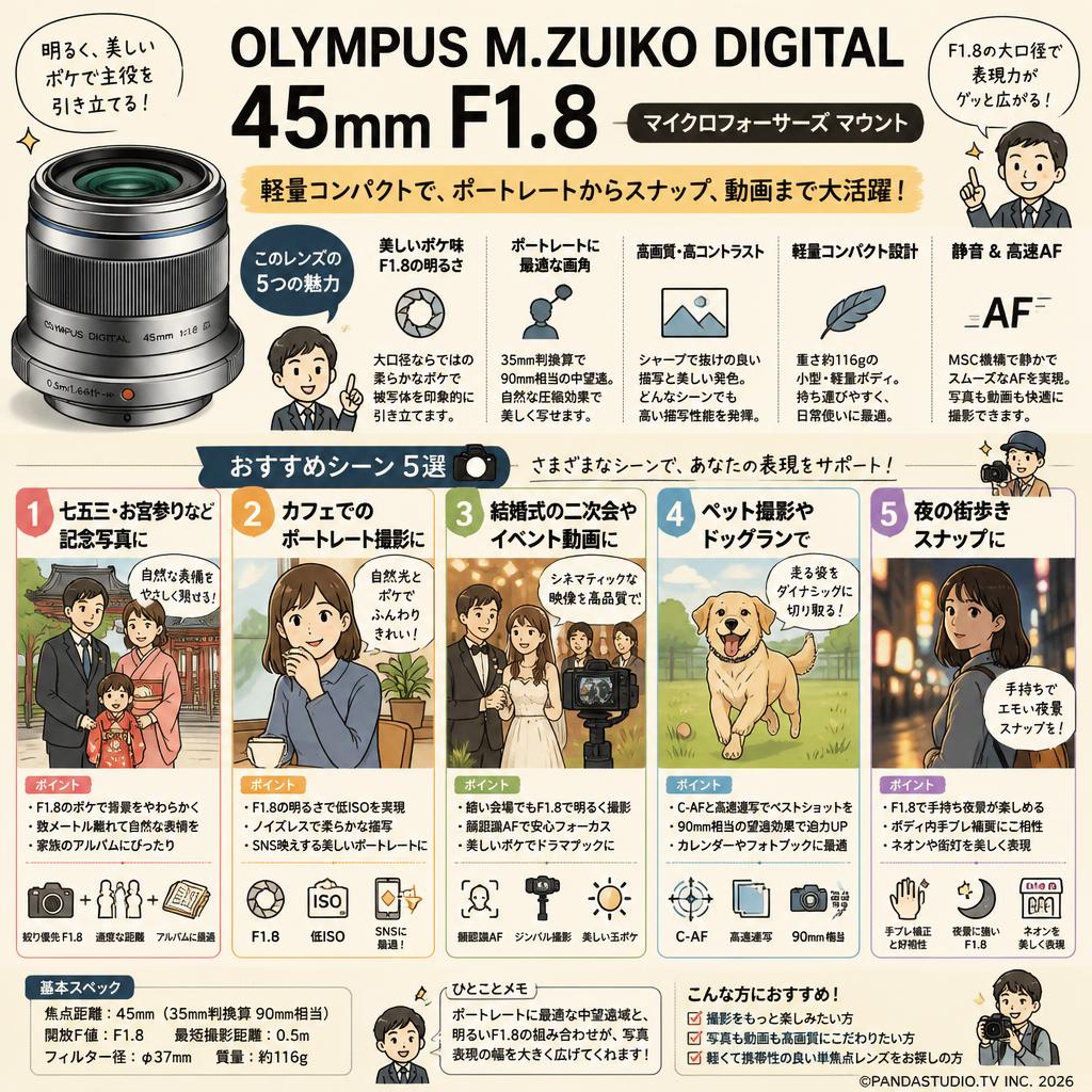 OLYMPUS M.ZUIKO DIGITAL 45mm F1.8 マイクロフォーサーズ マウント 用途