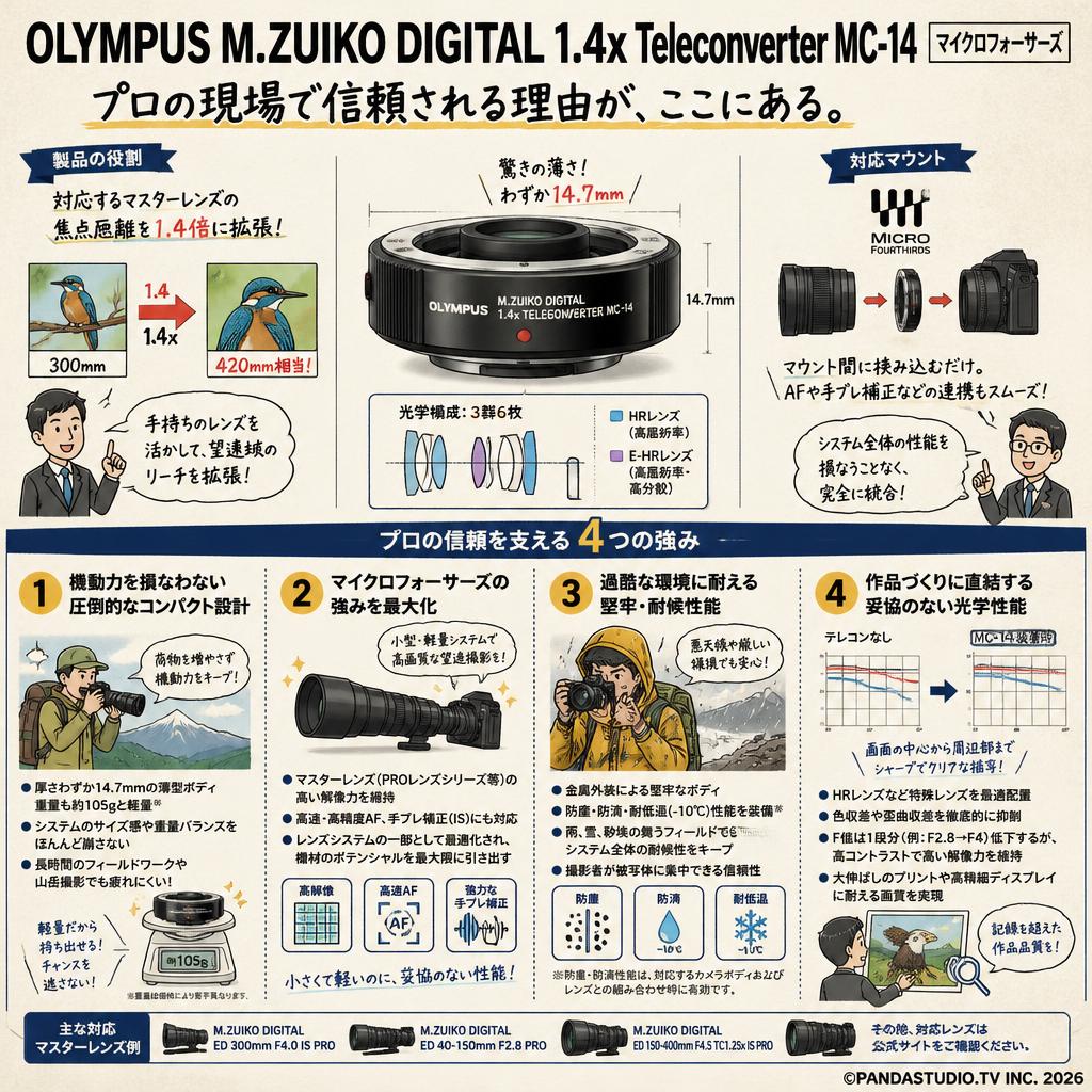 OLYMPUS M.ZUIKO DIGITAL 1.4x Teleconverter MC-14 マイクロフォーサーズ 概要
