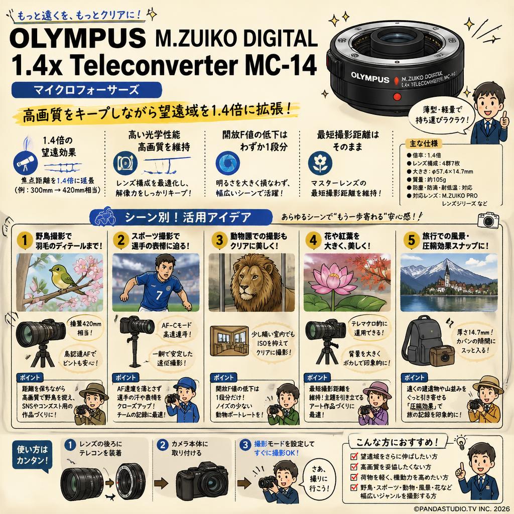 OLYMPUS M.ZUIKO DIGITAL 1.4x Teleconverter MC-14 マイクロフォーサーズ 用途