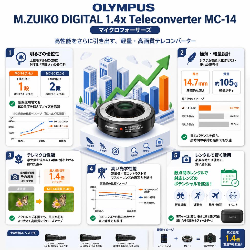 OLYMPUS M.ZUIKO DIGITAL 1.4x Teleconverter MC-14 マイクロフォーサーズ セールスポイント