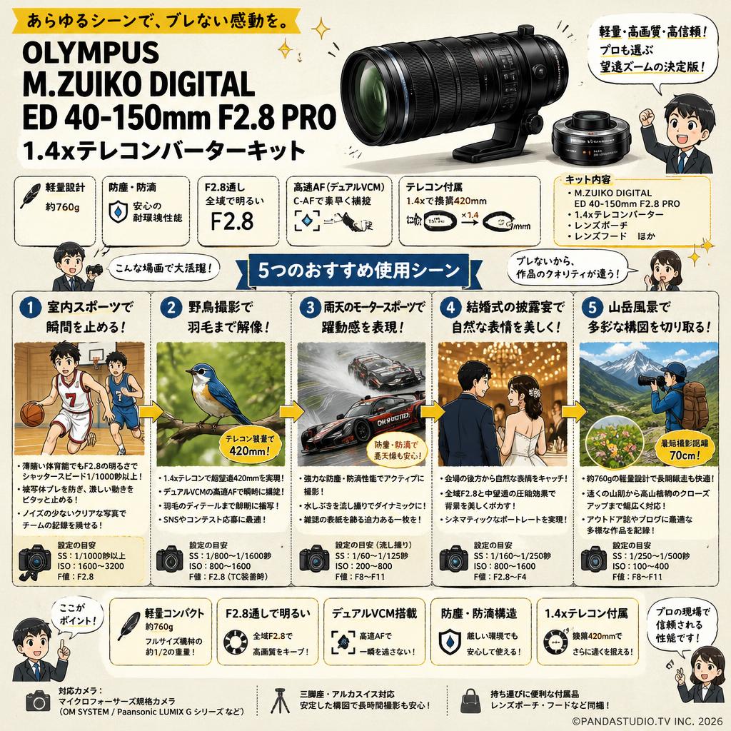 OLYMPUS M.ZUIKO DIGITAL ED 40-150mm F2.8 PRO 1.4xテレコンバーターキット 用途