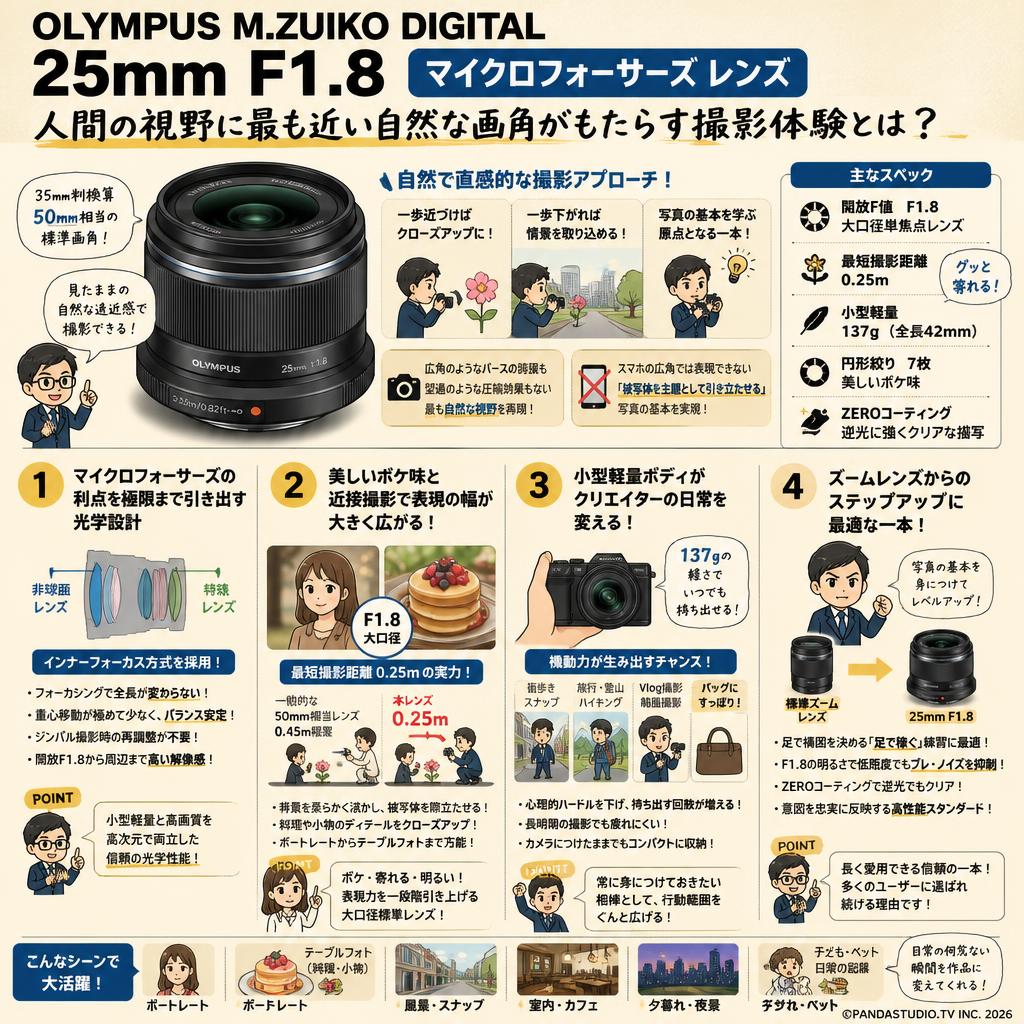OLYMPUS M.ZUIKO DIGITAL 25mm F1.8 マイクロフォーサーズ レンズ 概要