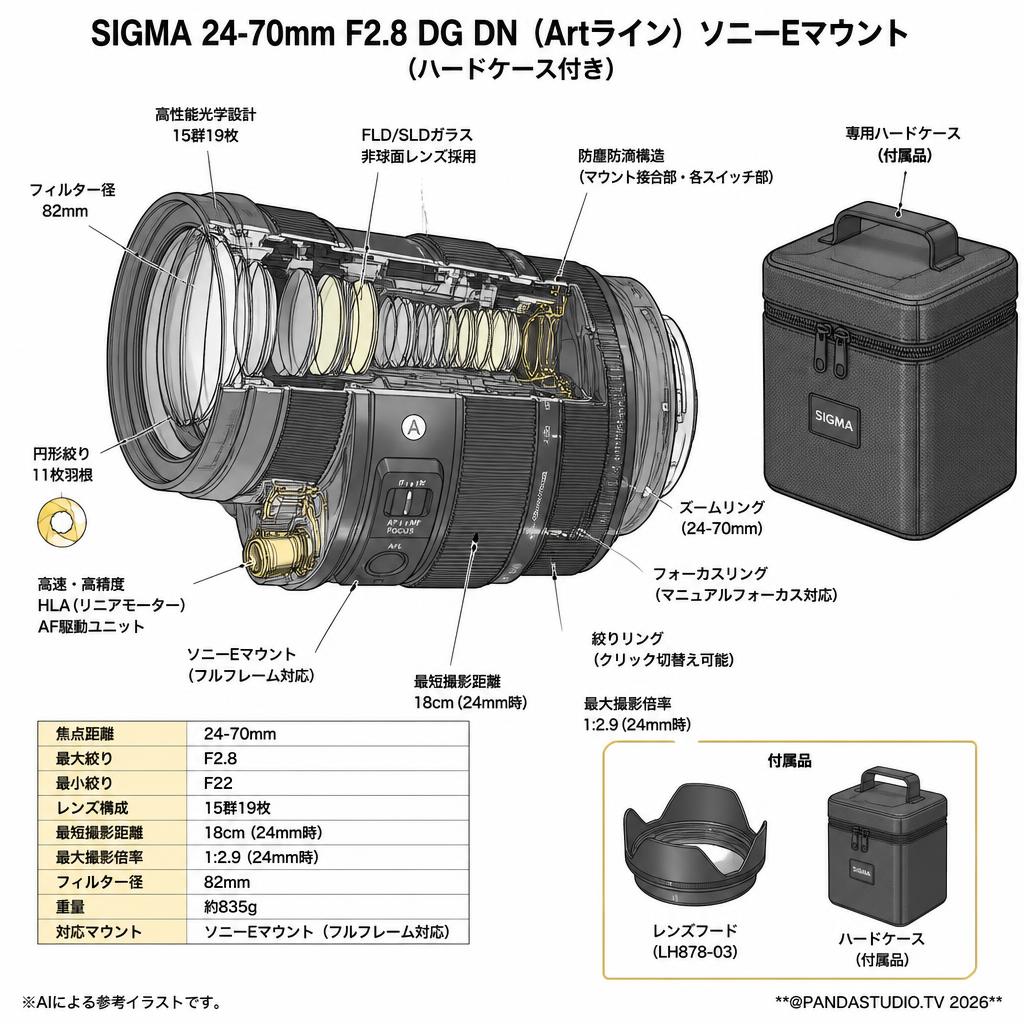 SIGMA 24-70mm F2.8 DG DN (Artライン) ソニーEマウント(ハ－ドケース付き) スペック