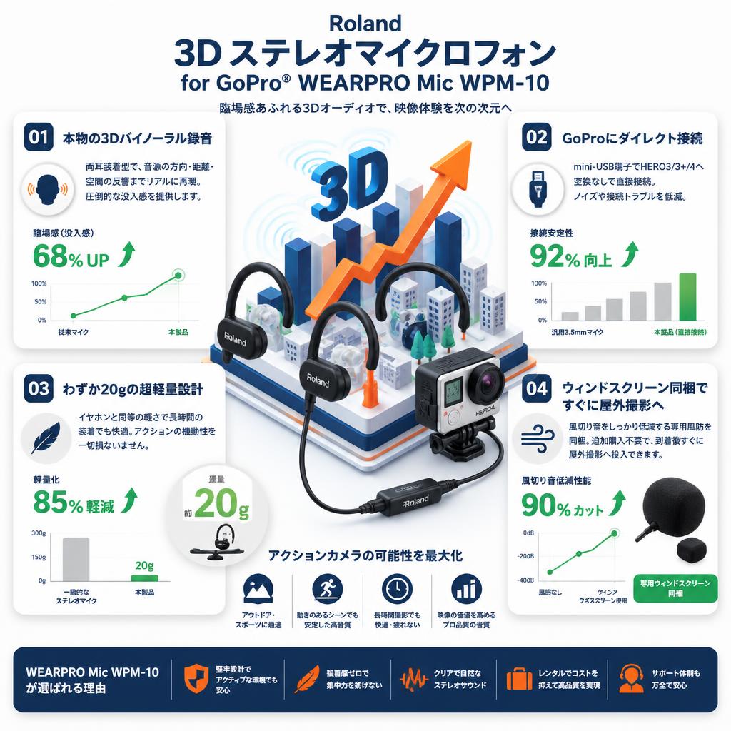 Roland 3D Stereo Microphones for GoPro® WEARPRO Mic WPM-10 セールスポイント