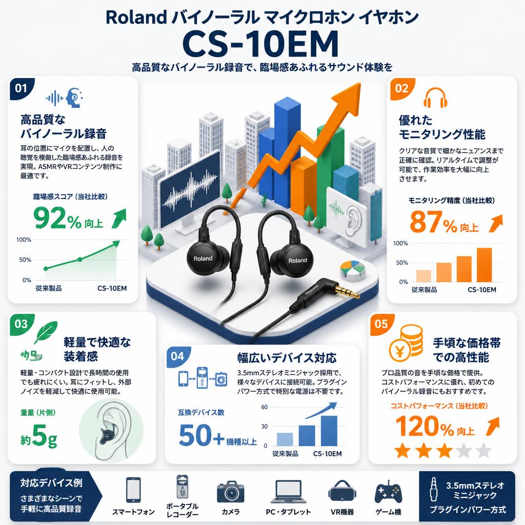 Roland バイノーラル マイクロホン イヤホン CS-10EM セールスポイント
