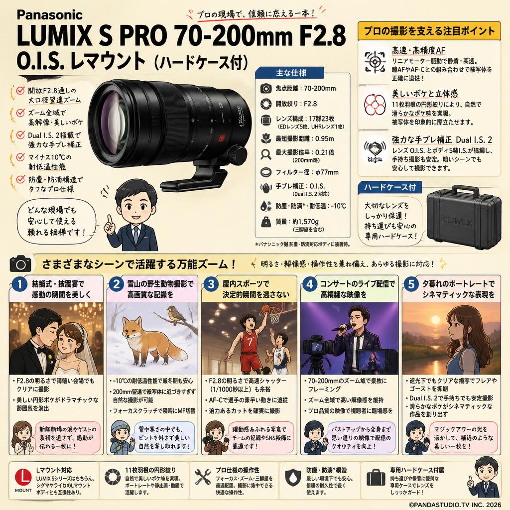 Panasonic LUMIX S PRO 70-200mm F2.8 O.I.S. Lマウント（ハードケ－ス付） 用途