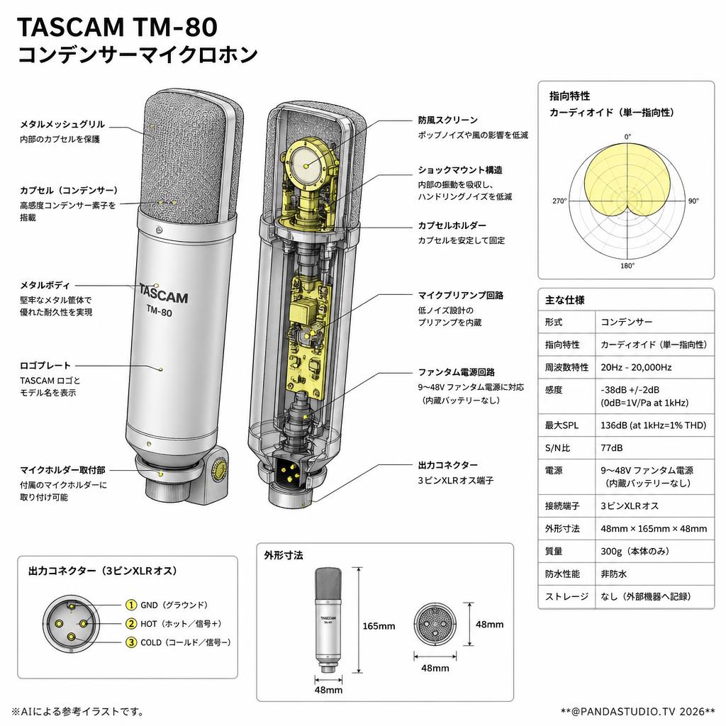 TASCAM TM-80 コンデンサーマイクロホン スペック