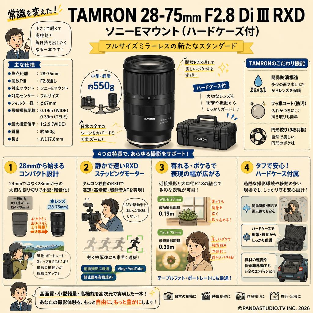 TAMRON 28-75mm F2.8 Di III RXD ソニーE マウント (ハードケ－ス付) 概要