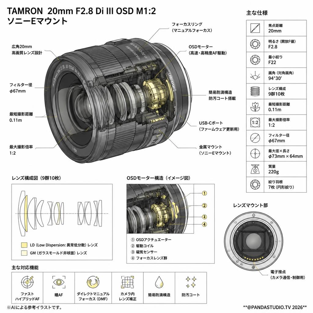 TAMRON  20mm F2.8 Di III OSD M1:2 ソニーEマウント スペック