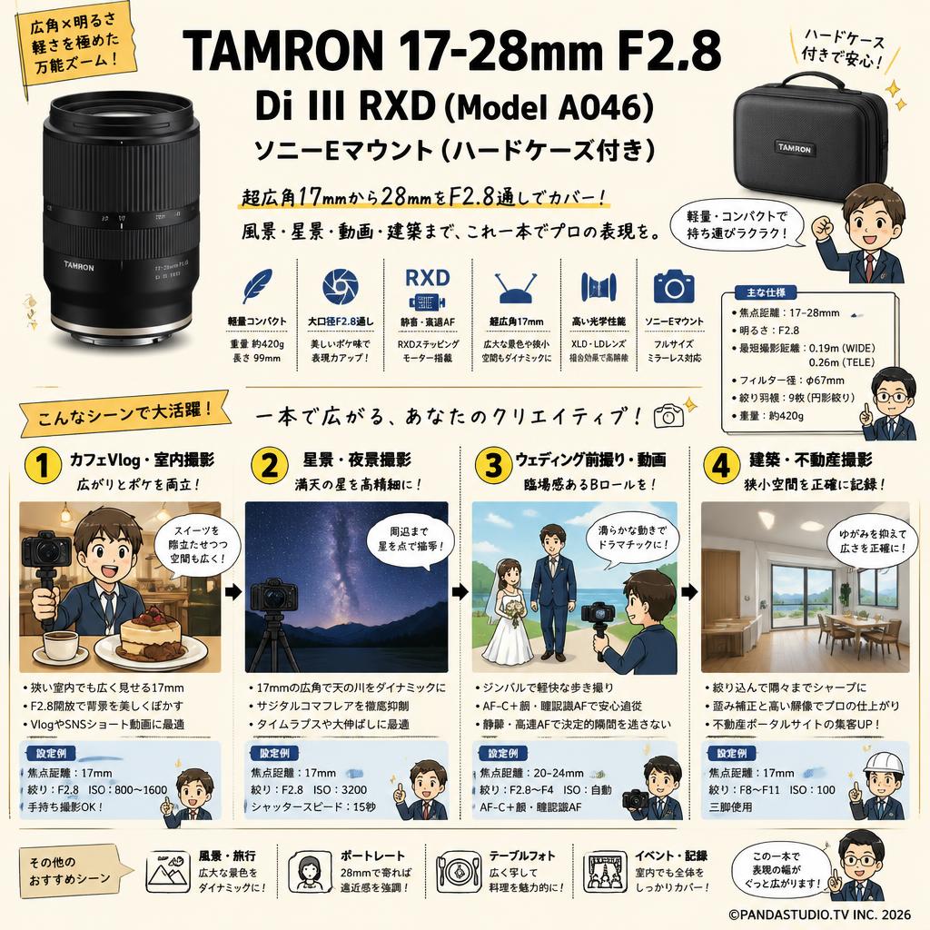 TAMRON 17-28mm F2.8 Di III RXD (Model A046) ソニーE マウント (ハードケース付き) 用途