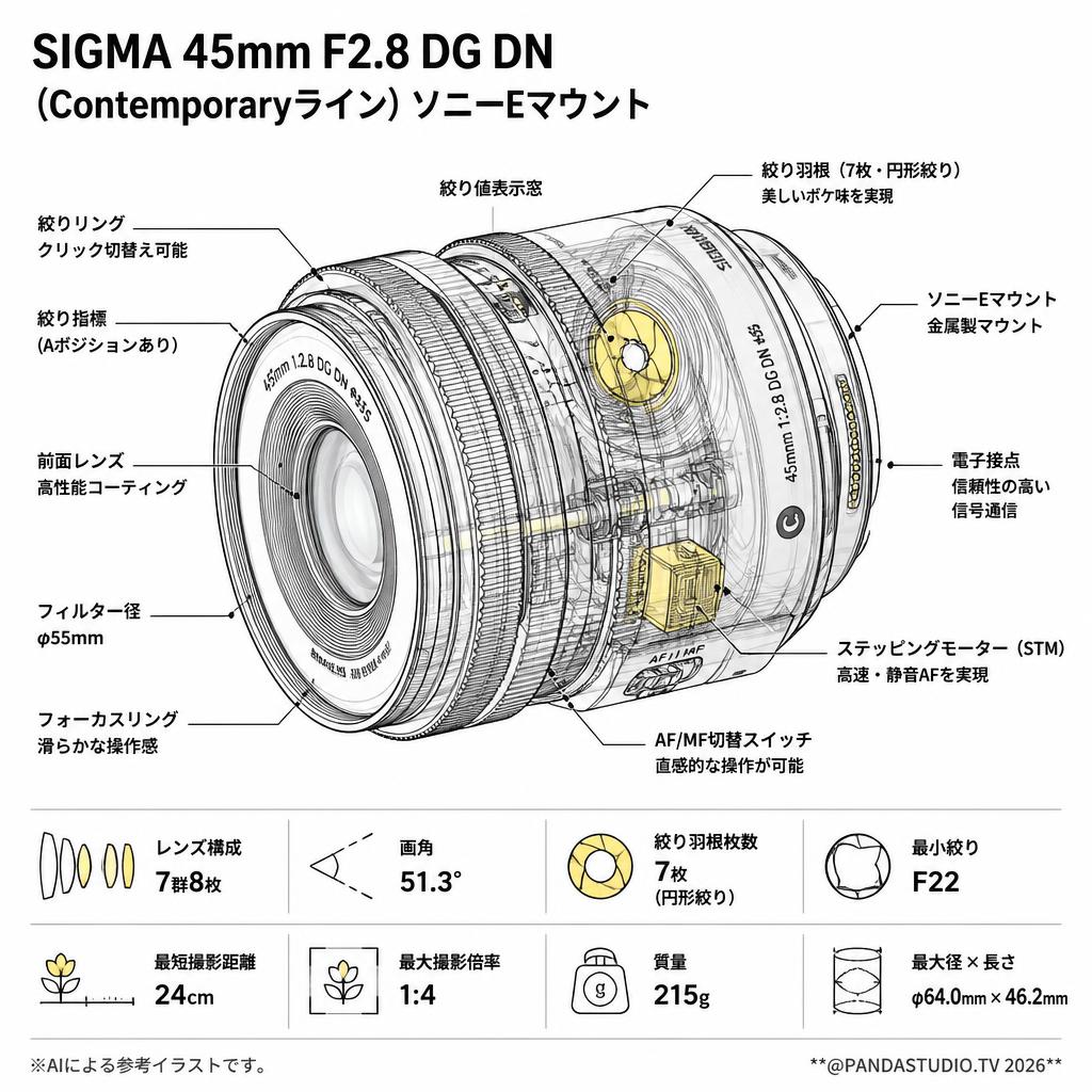 SIGMA 45mm F2.8 DG DN(Contemporaryライン) ソニーEマウント スペック