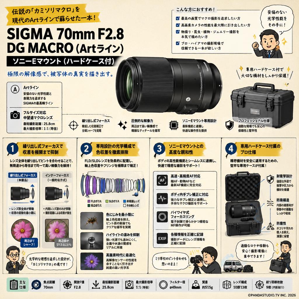 SIGMA 70mm F2.8 DG MACRO (Artライン) ソニーEマウント(ハードケ－ス付) 概要