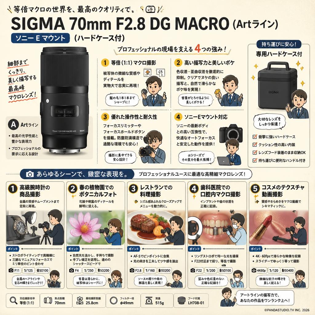 SIGMA 70mm F2.8 DG MACRO (Artライン) ソニーEマウント(ハードケ－ス付) 用途