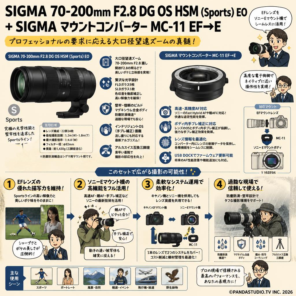 SIGMA 70-200mm F2.8 DG OS HSM (Sports) EO + SIGMA マウントコンバーター MC-11 EF→E 概要