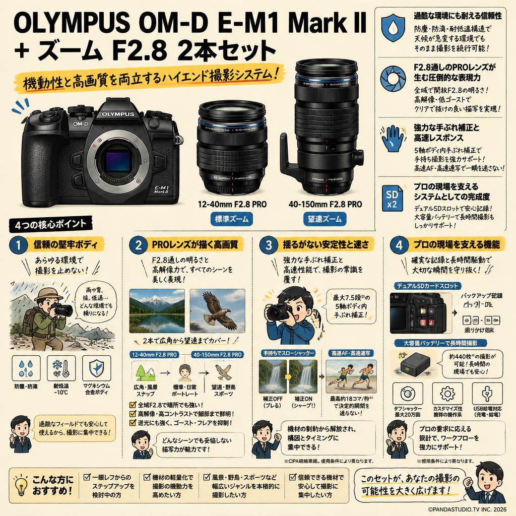 OLYMPUS OM-D E-M1 Mark II + ズーム F2.8  2本セット 概要