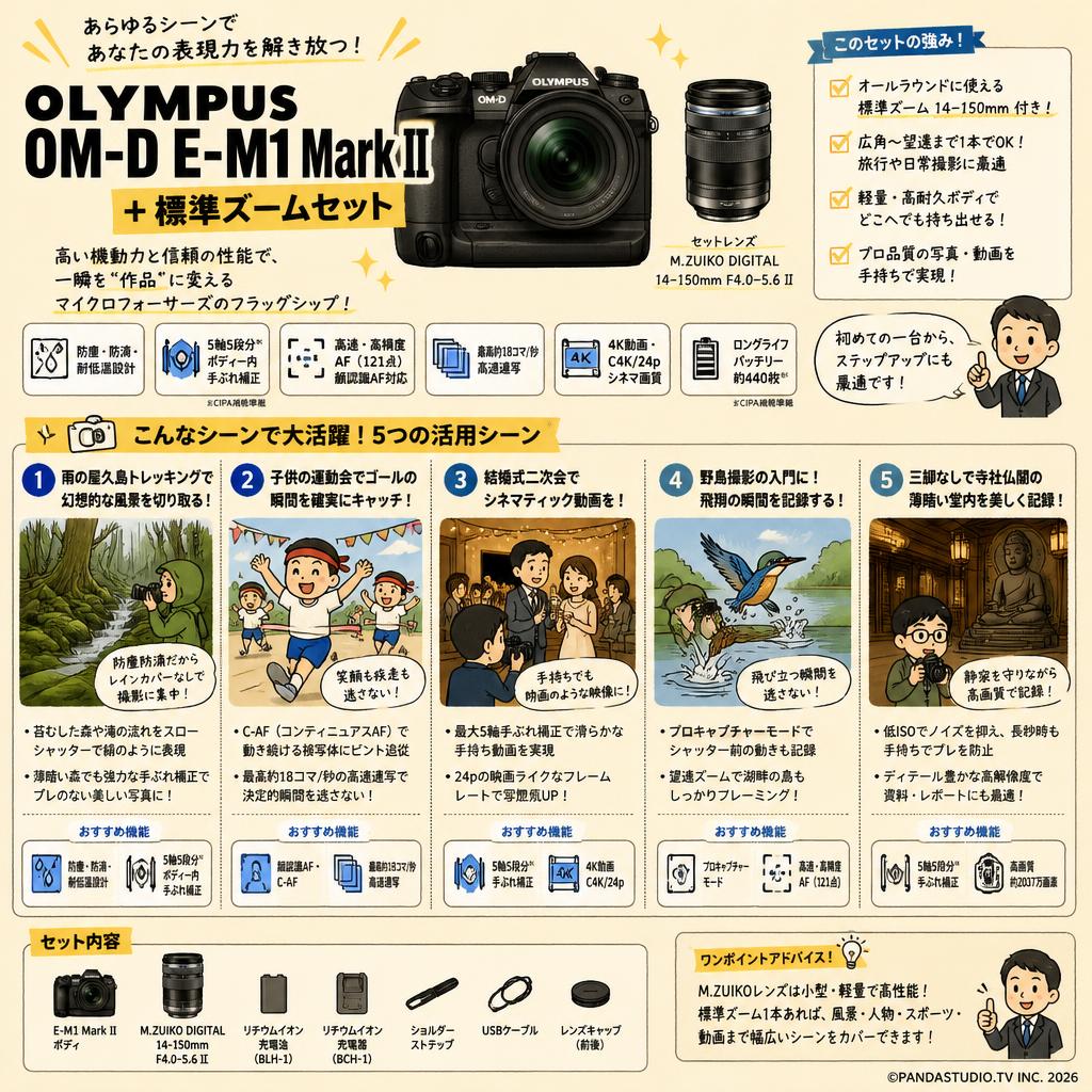 OLYMPUS OM-D E-M1 Mark II + 標準ズームセット 用途