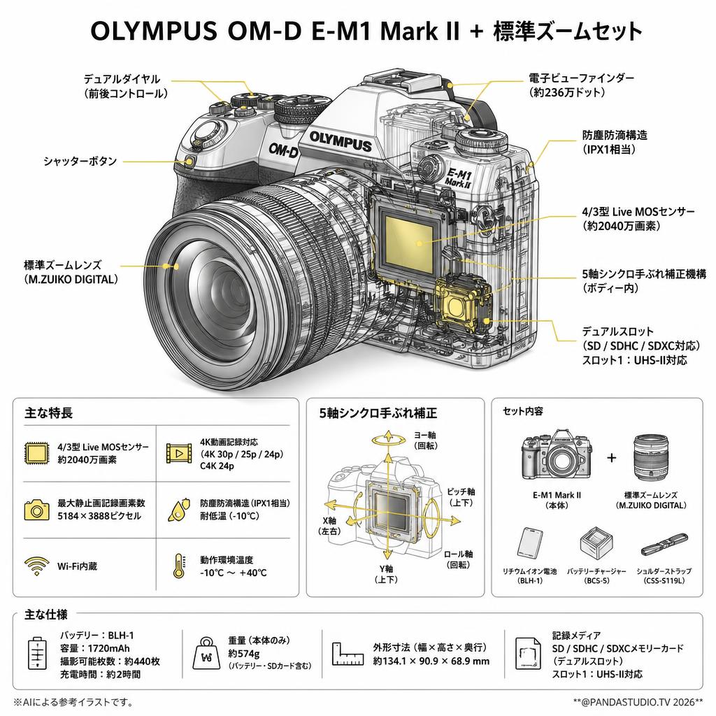 OLYMPUS OM-D E-M1 Mark II + 標準ズームセット スペック