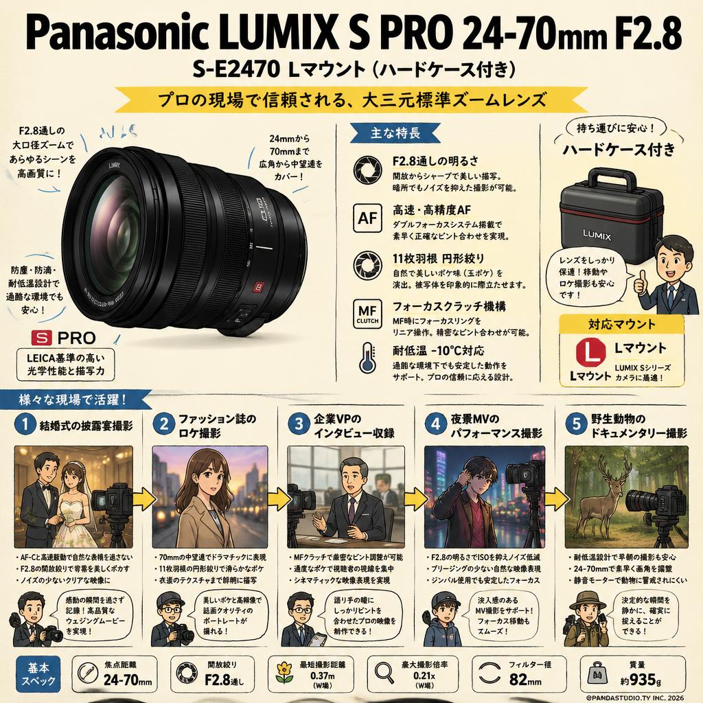 Panasonic LUMIX S PRO 24-70 mm F2.8 S-E2470 Lマウント (ハードケース付き) 用途