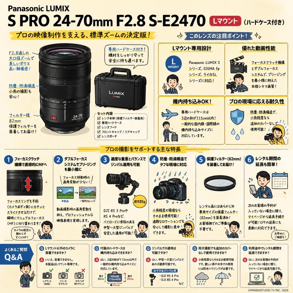 Panasonic LUMIX S PRO 24-70 mm F2.8 S-E2470 Lマウント (ハードケース付き) FAQ（よくある質問と答え）