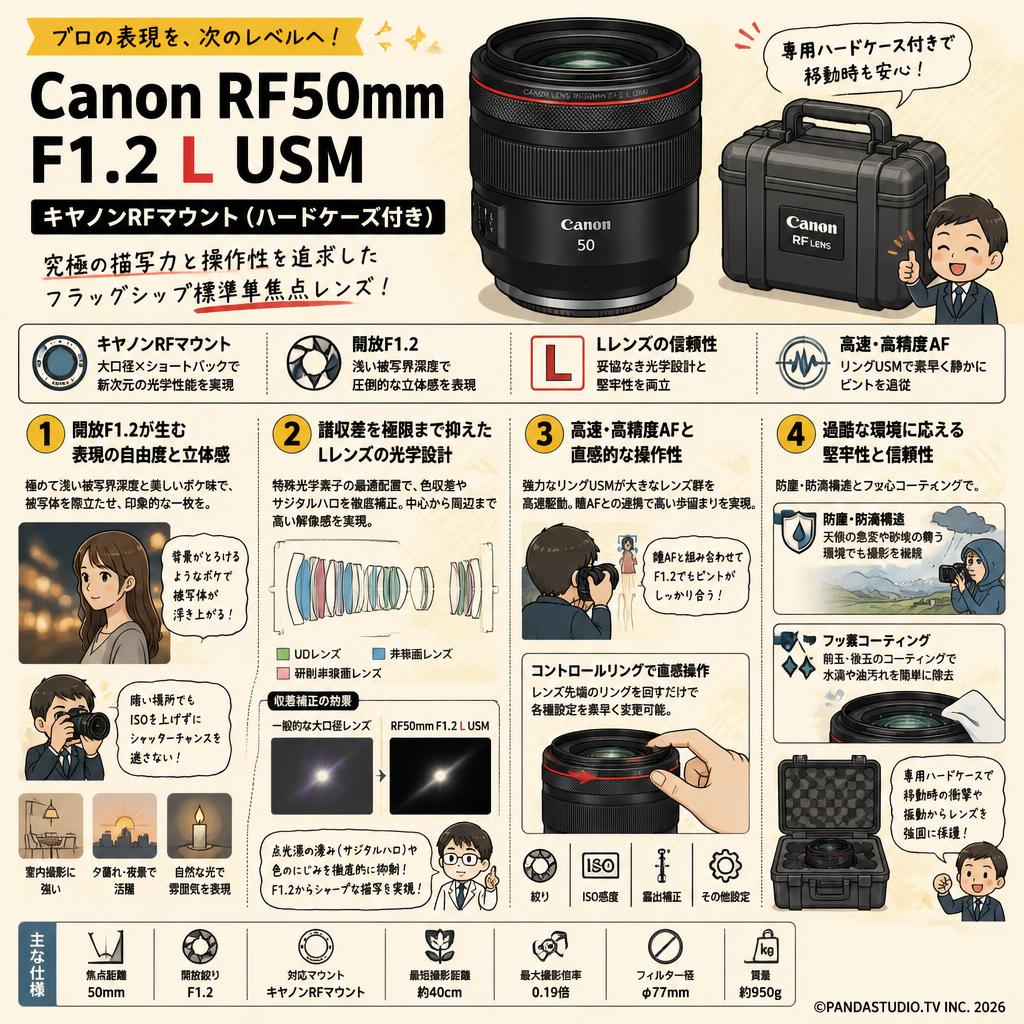Canon RF50mm F1.2 L USM キヤノンRFマウント(ハードケース付き) 概要