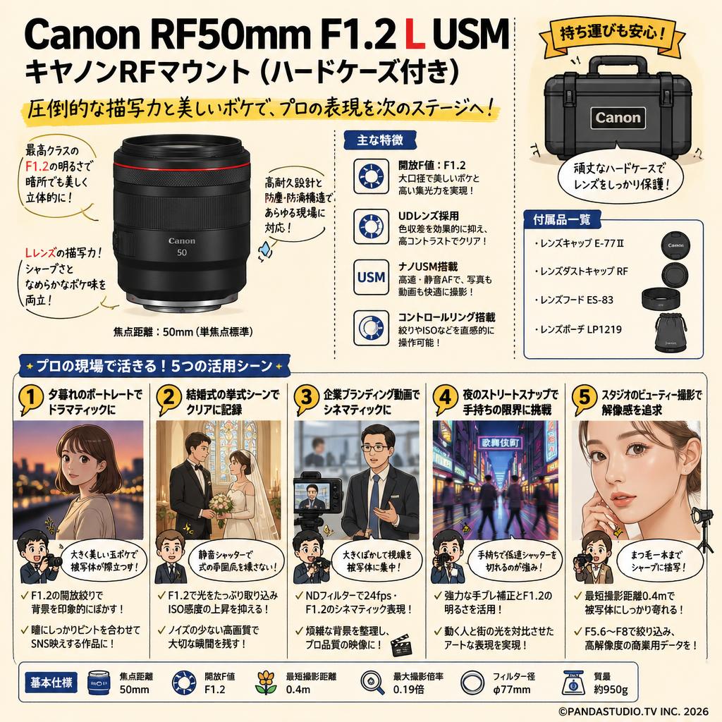 Canon RF50mm F1.2 L USM キヤノンRFマウント(ハードケース付き) 用途