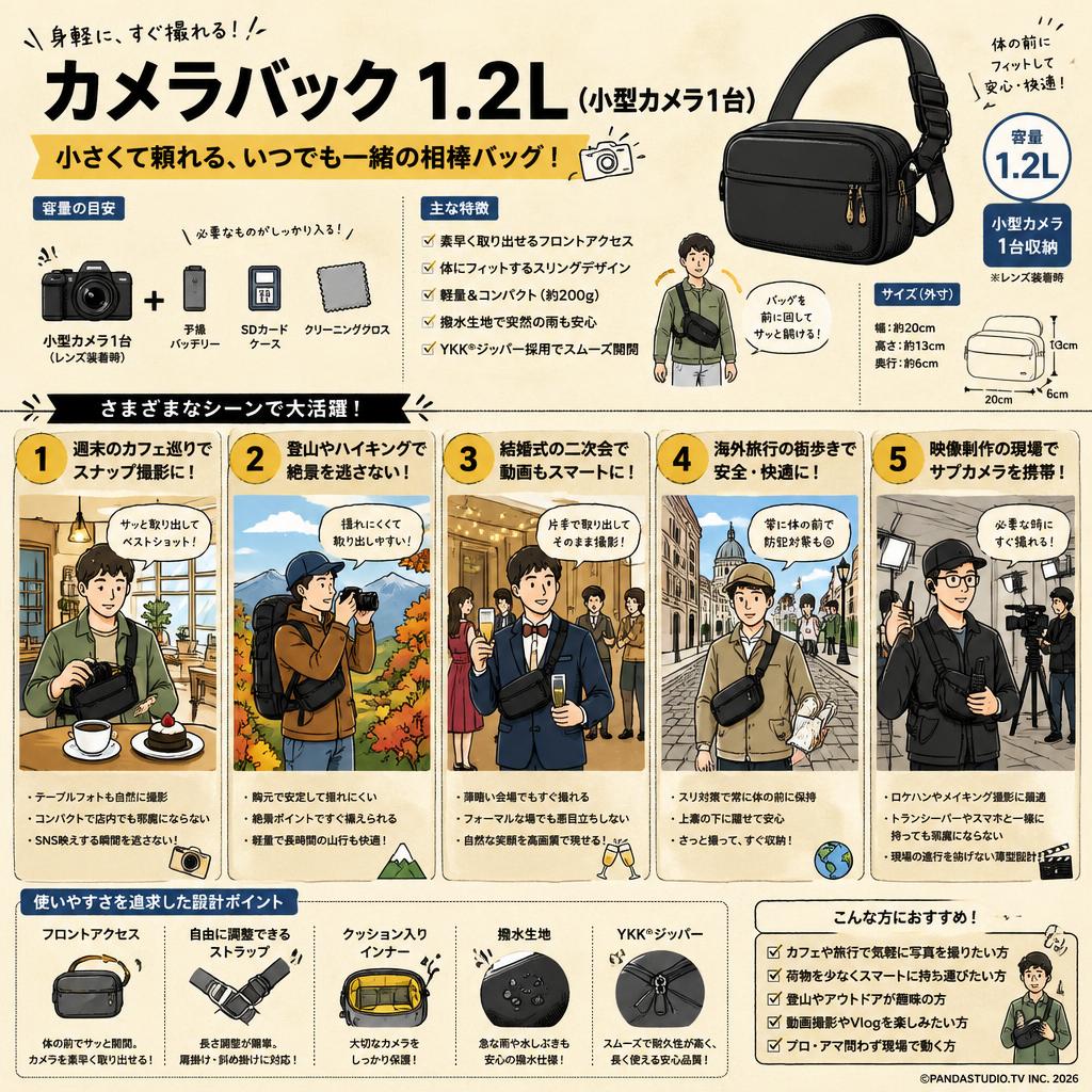 カメラバック 1.2L (小型カメラ1台） 用途