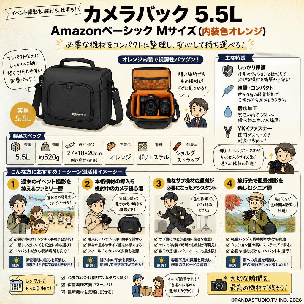 カメラバック 5.5L Amazonベーシック Mサイズ (内装色オレンジ) おもな対象のお客様