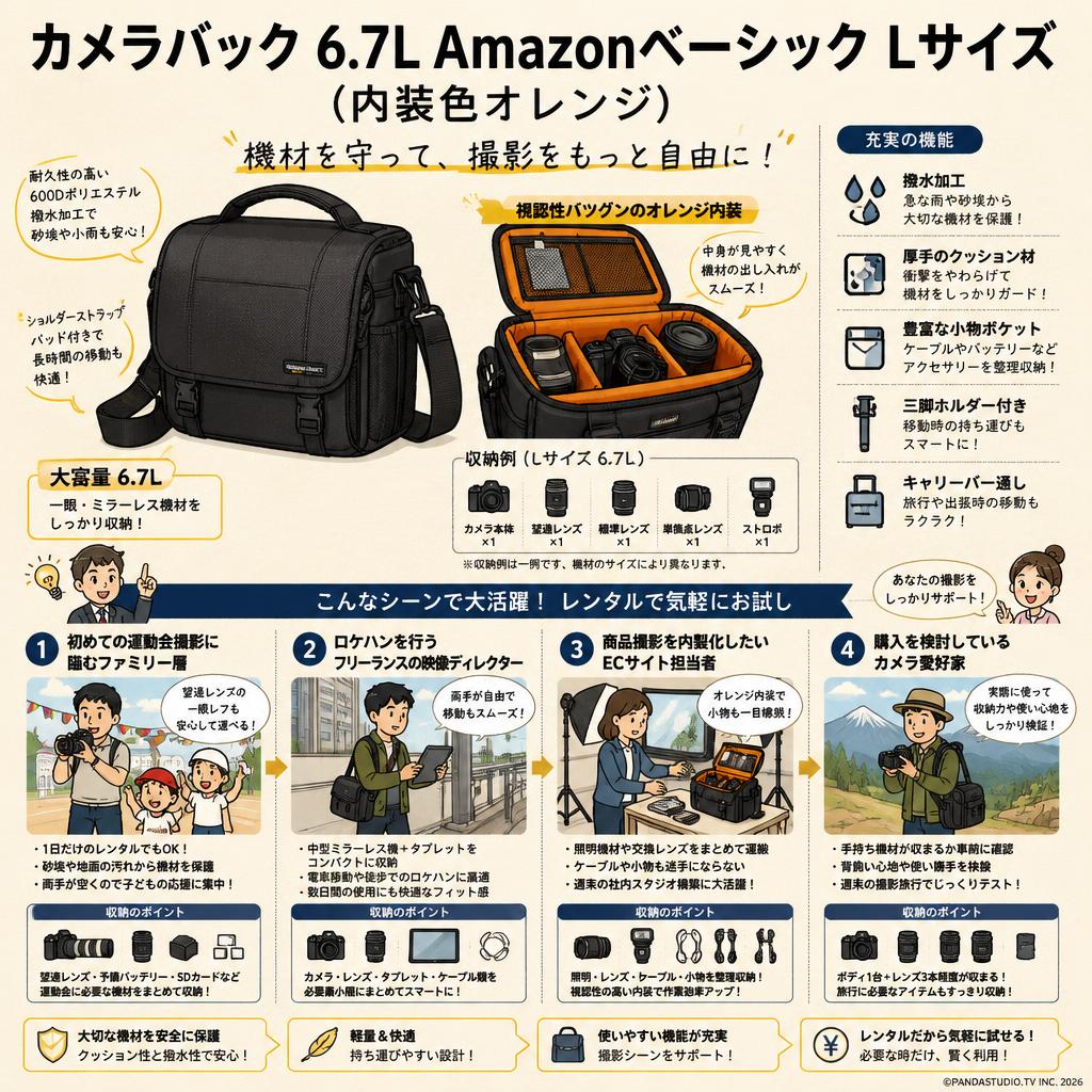 カメラバック 6.7L Amazonベーシック Lサイズ (内装色オレンジ) おもな対象のお客様