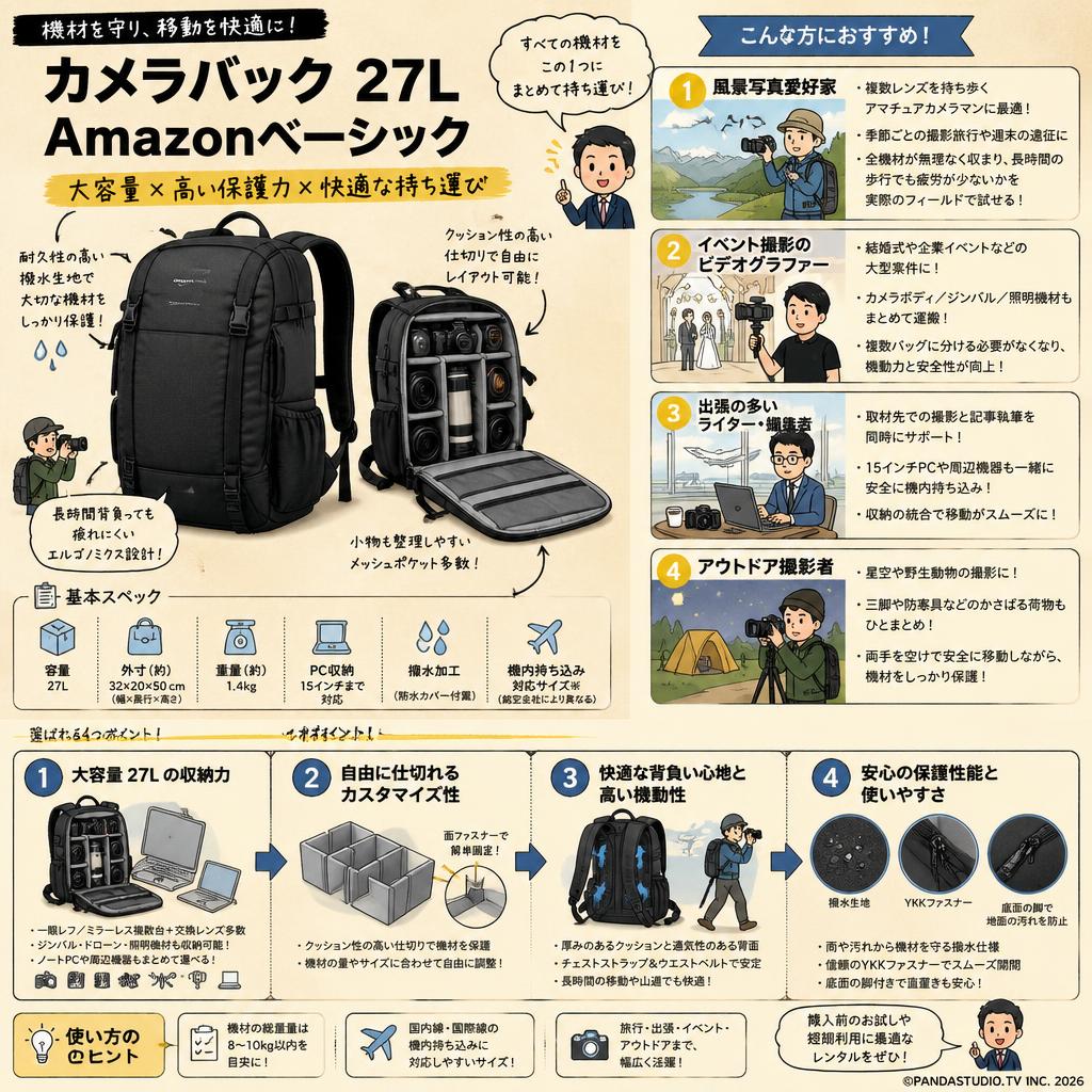 カメラバック 27L Amazonベーシック おもな対象のお客様