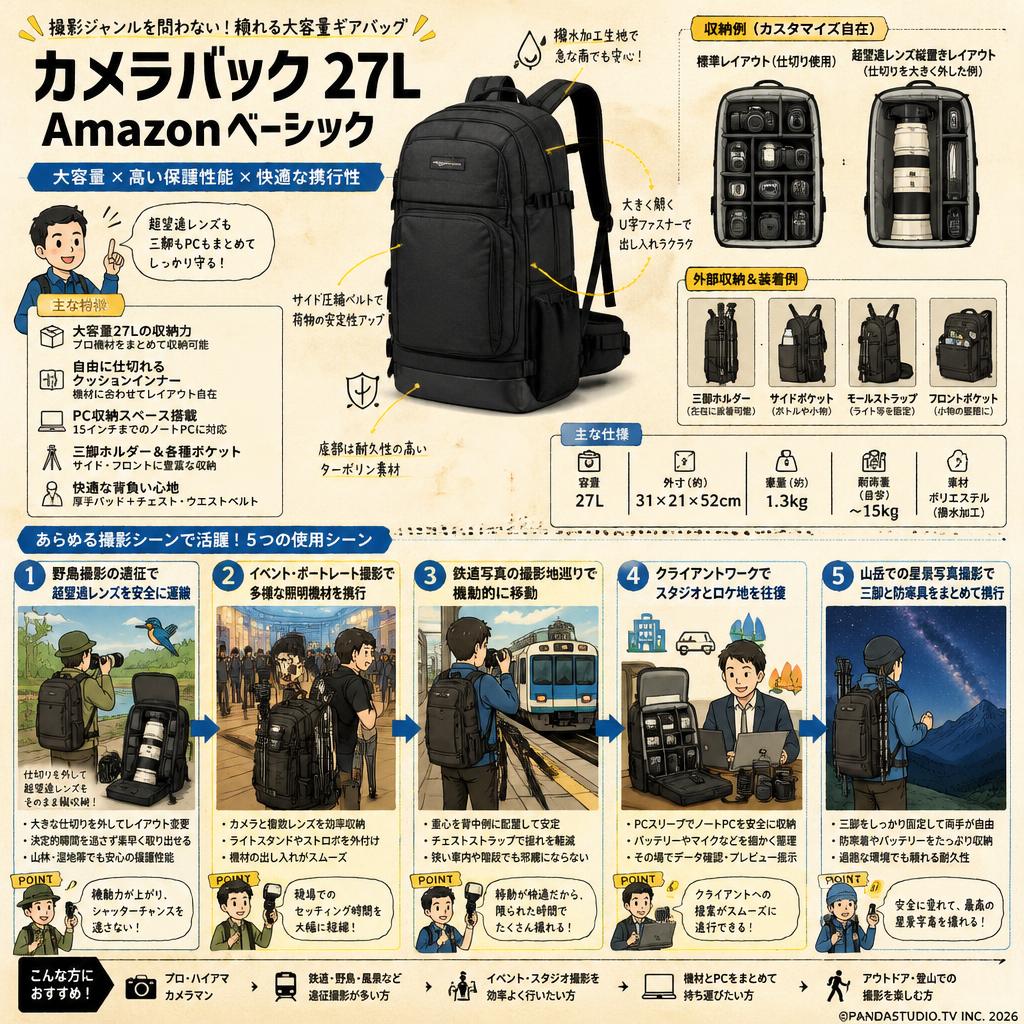 カメラバック 27L Amazonベーシック 用途