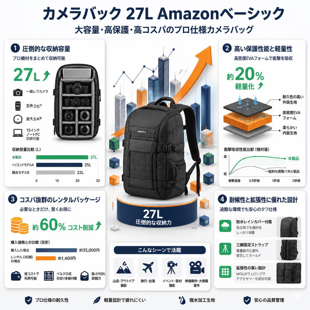カメラバック 27L Amazonベーシック セールスポイント