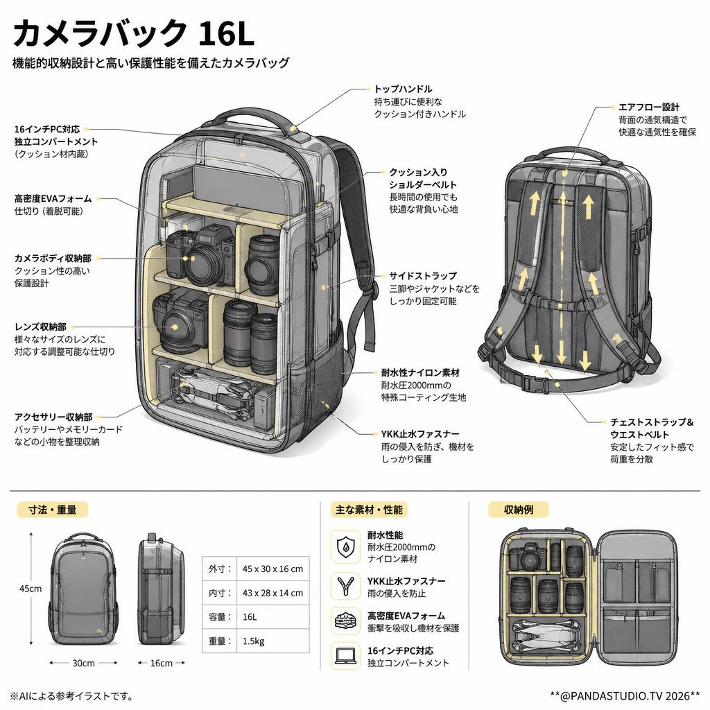 カメラバック 16L スペック